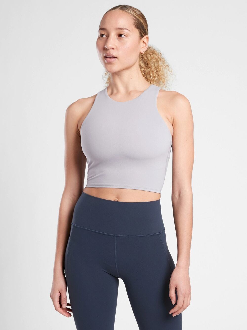 NWT Athleta Conscious Crop in Powervita D-DD, Muted Lilac SIZE L #531221 A0707H